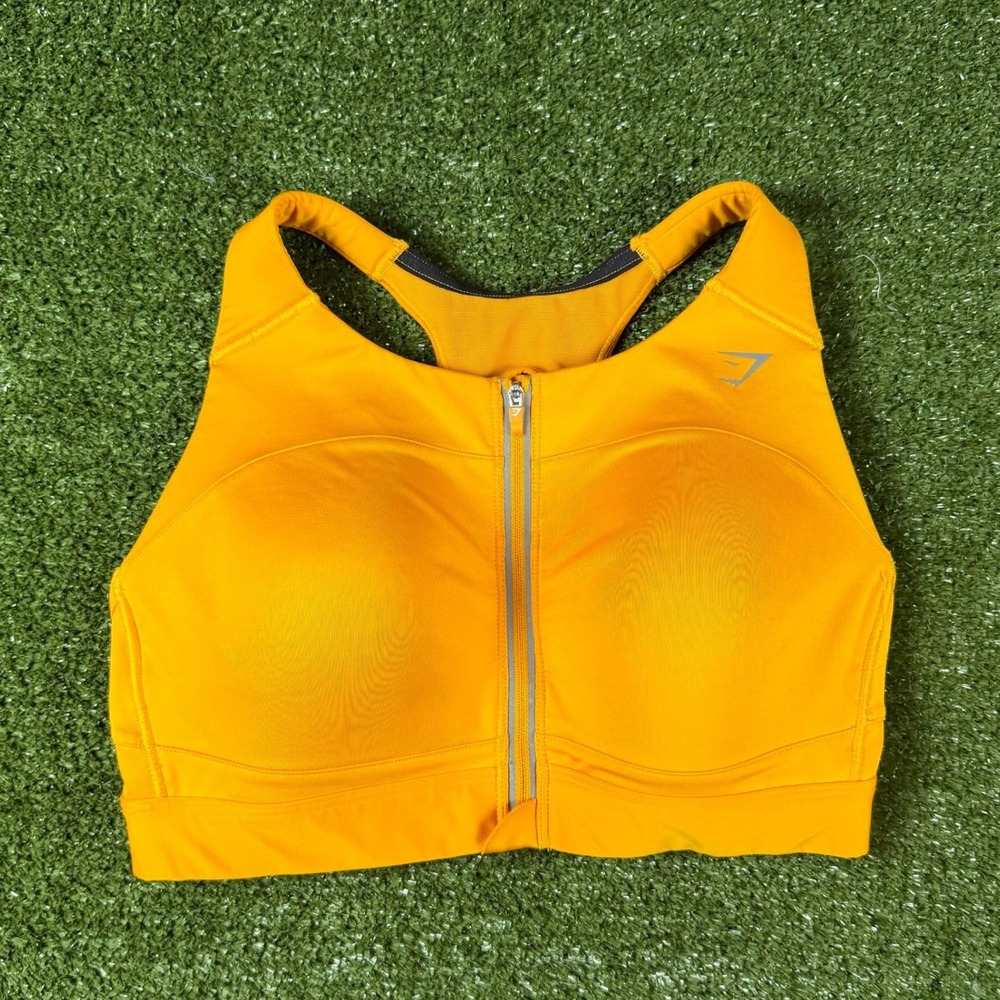 Gymshark Womens High Support Front Zip Sports Bra Orange Racerback Adjustable